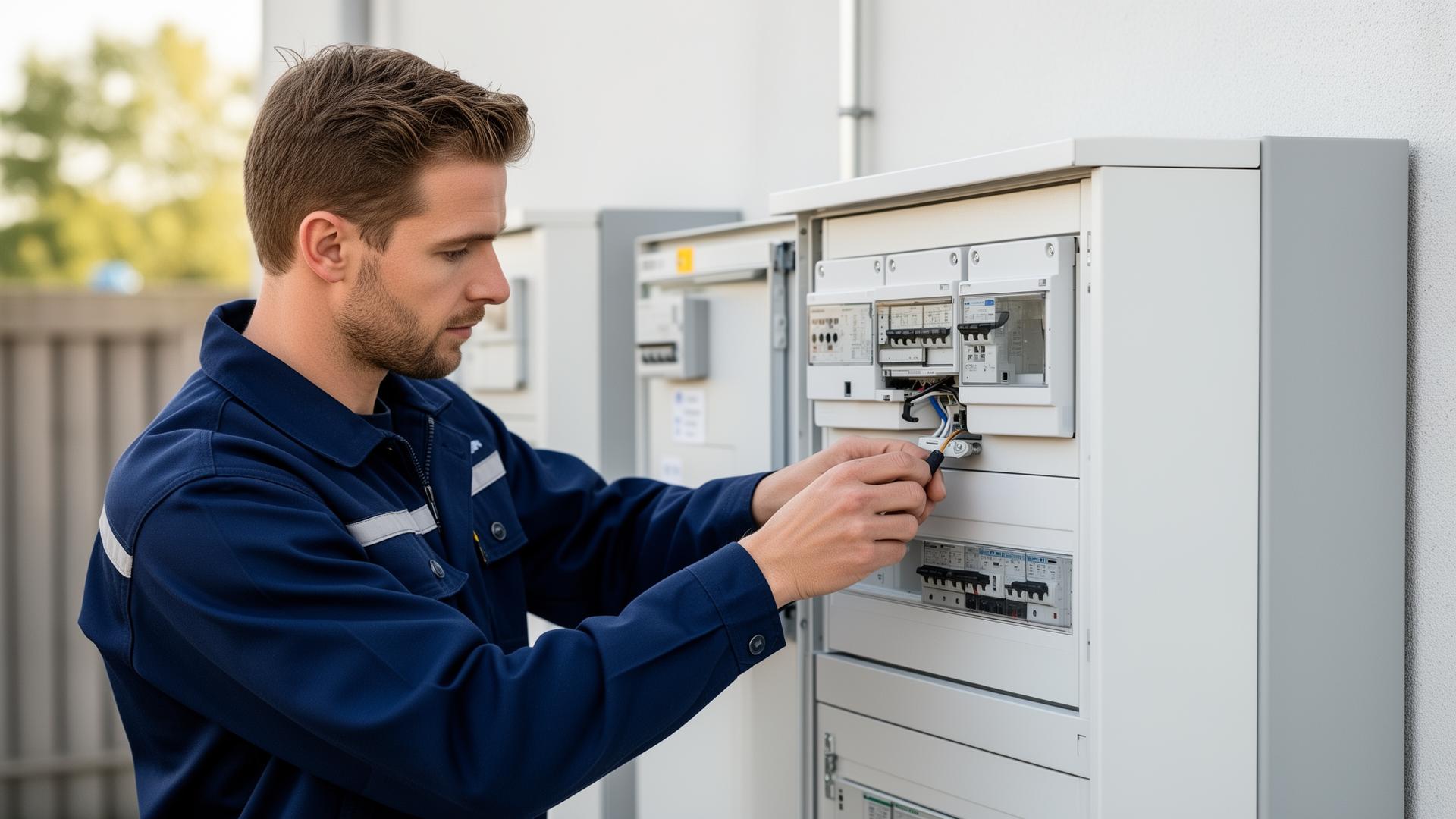 Erkende monteur van InstallatieXperts werkt aan een meterkast